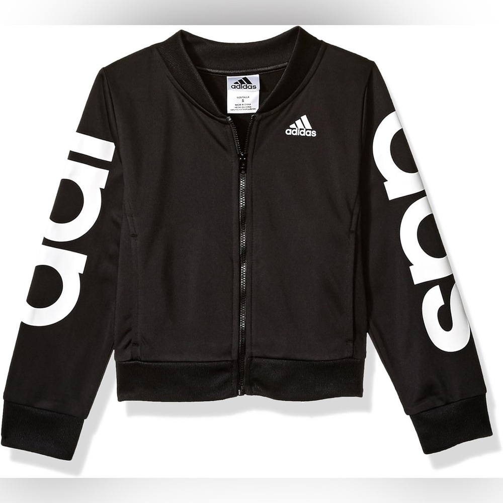 adidas Youth Unisex Track Jacket - Black/White, Size L (14)